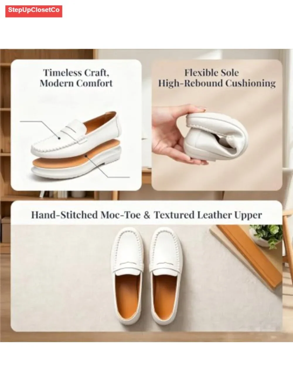 Women's Penny Loafers Casual Mocc PU Leather Slip-On Flats